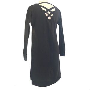 Strappy Back Cotton Dress- black, long sleeve